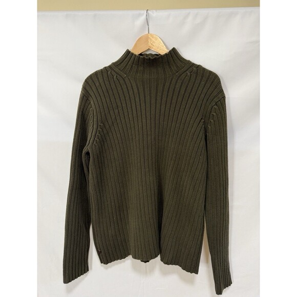 Lauren Ralph Lauren M Sweater Mock Neck RIBBED Green Cotton Cabin Chunky Casual - Picture 2 of 9